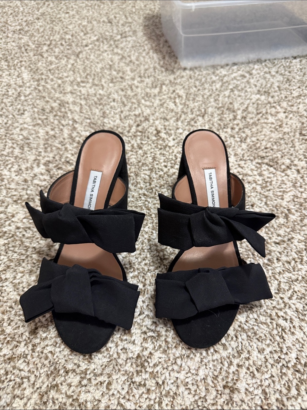 Tabitha Simmons Black Bow Double-Band Slide Heels